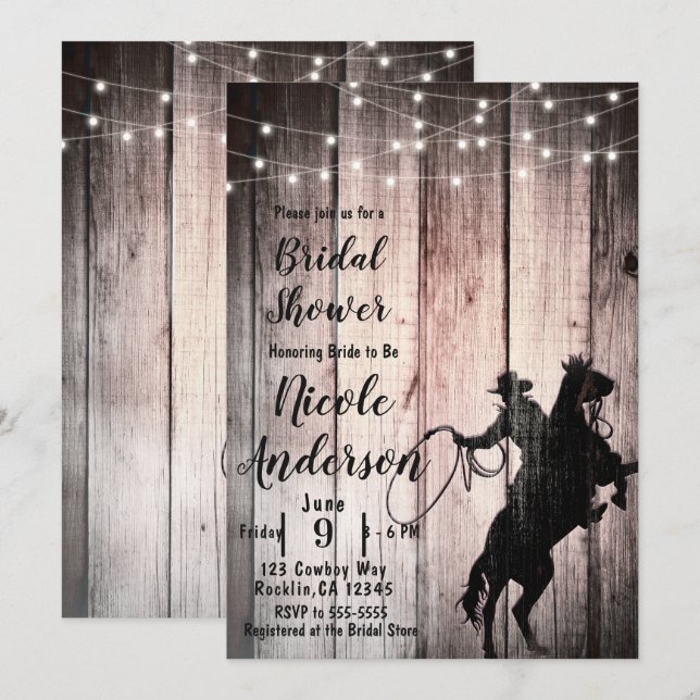Cowboy Rustic Wood Barn Country Brautparty Einladung (Vorne/Hinten)