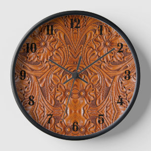 Cowboy-Rustico-Kabine-Western-Land-Leder-Druck Uhr