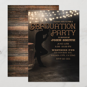 Cowboy-Rustikaler-Country-Saloon-Pub-Abschlussfeie Einladung