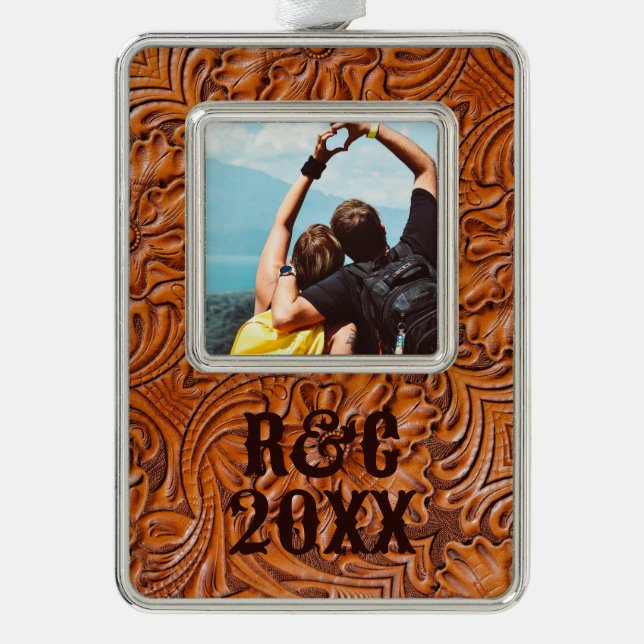 Cowboy Rustikaler Western Land bestrichen Leder Fo Rahmen-Ornament Silber (Vorderseite)