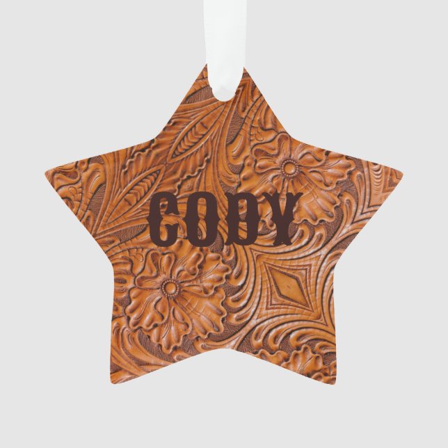 Cowboy Rustikaler Western mit handgefertigtem Lede Ornament (Vorderseite)