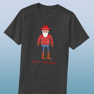 Cowboy Santa benutzerdefinierter Text Weihnachten T-Shirt
