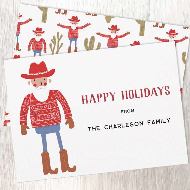 Cowboy Santa Claus Christmas Feiertagskarte (Fun Cowboy Santa Claus Western Christmas Holiday card with custom text)
