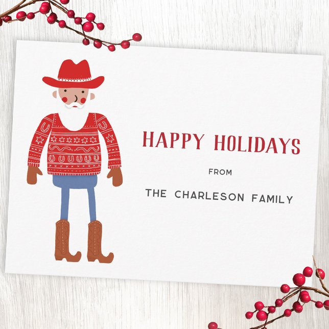 Cowboy Santa Claus Christmas Feiertagspostkarte (Fun Cowboy Santa Claus Western Christmas Holiday postcard with custom text)