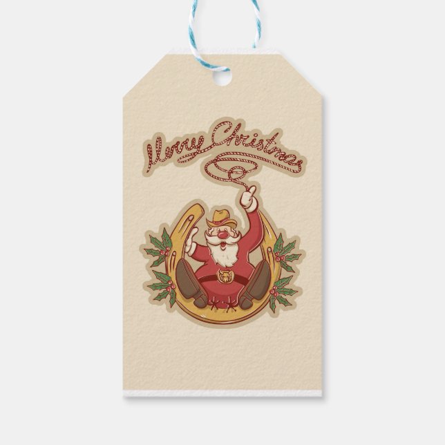 Cowboy Santa Claus Geschenkanhänger (Rückseite)