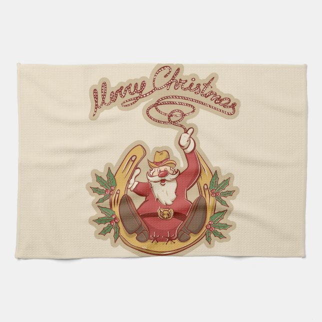 Cowboy Santa Claus Geschirrtuch (Horizontal)