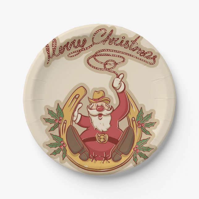 Cowboy Santa Claus Pappteller (Vorderseite)