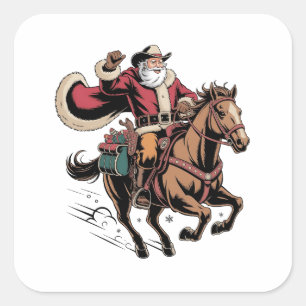 Cowboy Santa Claus Reiten Ein Pferd Weihnachten Quadratischer Aufkleber