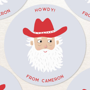 Cowboy Santa Claus Weihnachten Benutzerdefinierter Runder Aufkleber