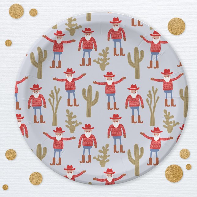 Cowboy Santa Claus Western Christmas Pappteller (Fun Cowboy Santa Claus Christmas Holidays Western party paper plates)