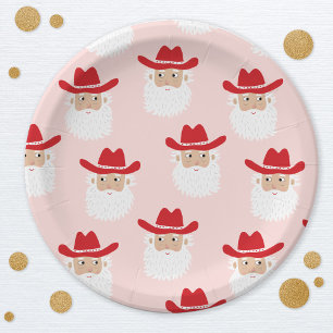 Cowboy Santa Claus Western Weihnachten Pink Pappteller
