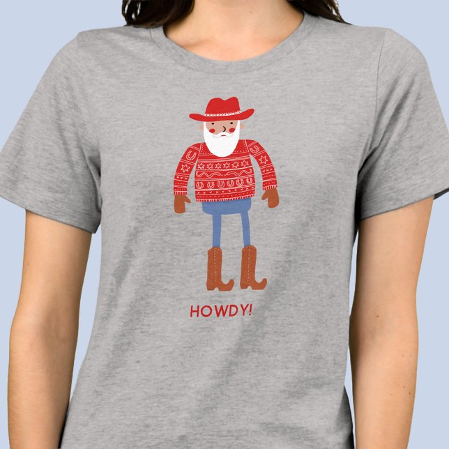 Cowboy Santa Custom Text Christmas Tri-Blend Shirt (Fun Cowboy Santa Claus Western Christmas Holidays T-shirt with custom text)