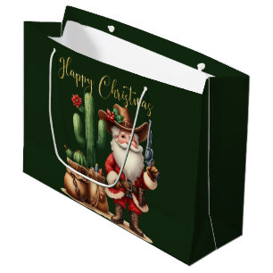 Cowboy Santa Happy Christmas Desert Cactus Pistol Große Geschenktüte