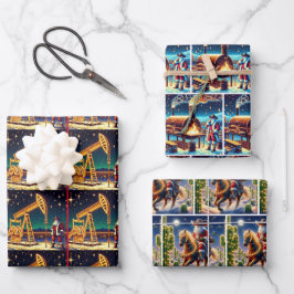 Cowboy Santa mit Ölpumpe GRILLEN und Weihnachten Geschenkpapier Set