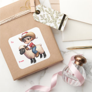 Cowboy Santa Mutton Buchen Weihnachtsaufkleber Quadratischer Aufkleber