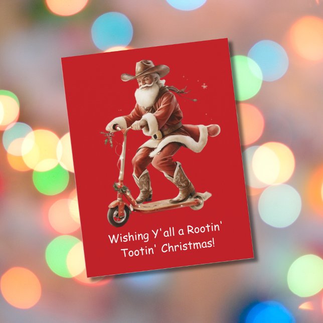  Cowboy Santa on Scooter Christmas Greeting Postkarte (Von Creator hochgeladen)