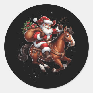 Cowboy Santa Riding Ein Pferd Weihnachten Funny We Runder Aufkleber