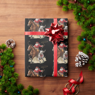 Cowboy-Santa-Western-Roping-Weihnachten-Vintage Geschenkpapier