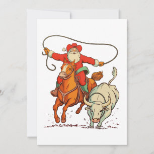 Cowboy-Santa-Western-Roping-Weihnachten-Vintage-Xm Feiertagskarte