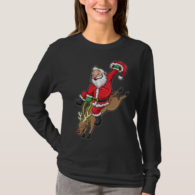 Cowboy Santa Xmas Rentier Rodeo Weihnachten in Tex T-Shirt (Vorderseite)