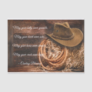Cowboy Segen Hat und Lariat auf Straw Bale Seidenpapier