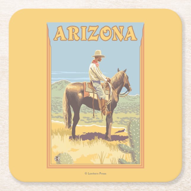 Cowboy (Seitenansicht) Arizona Rechteckiger Pappuntersetzer (Vorderseite)