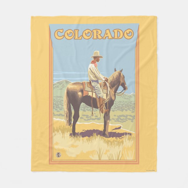 Cowboy (Seitenansicht) Colorado Fleecedecke (Vorderseite)