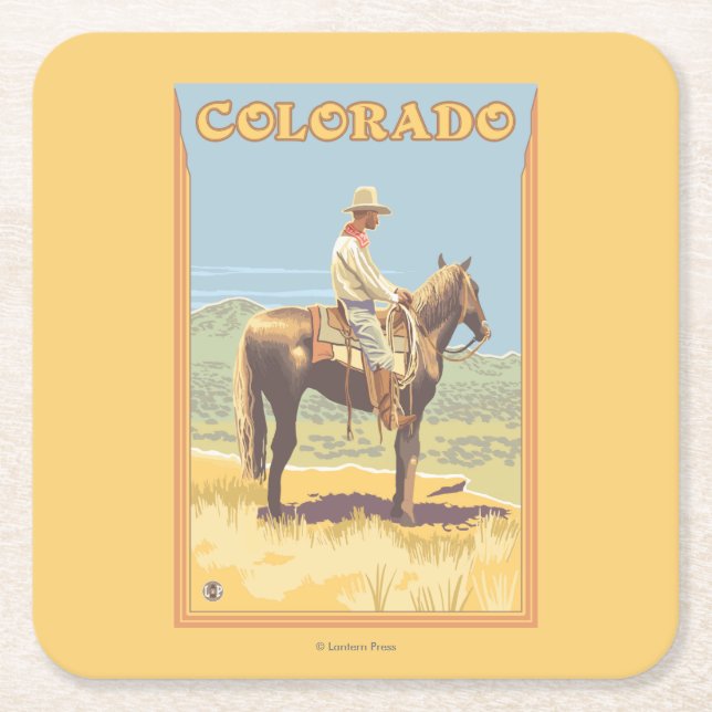 Cowboy (Seitenansicht) Colorado Rechteckiger Pappuntersetzer (Vorderseite)