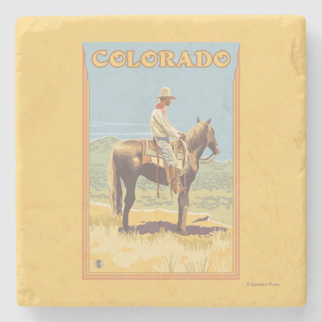 Cowboy (Seitenansicht) Colorado Steinuntersetzer (Vorderseite)