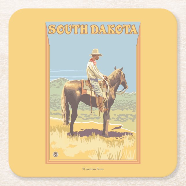 Cowboy (Seitenansicht) South Dakota Rechteckiger Pappuntersetzer (Vorderseite)