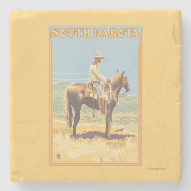 Cowboy (Seitenansicht) South Dakota Steinuntersetzer (Vorderseite)