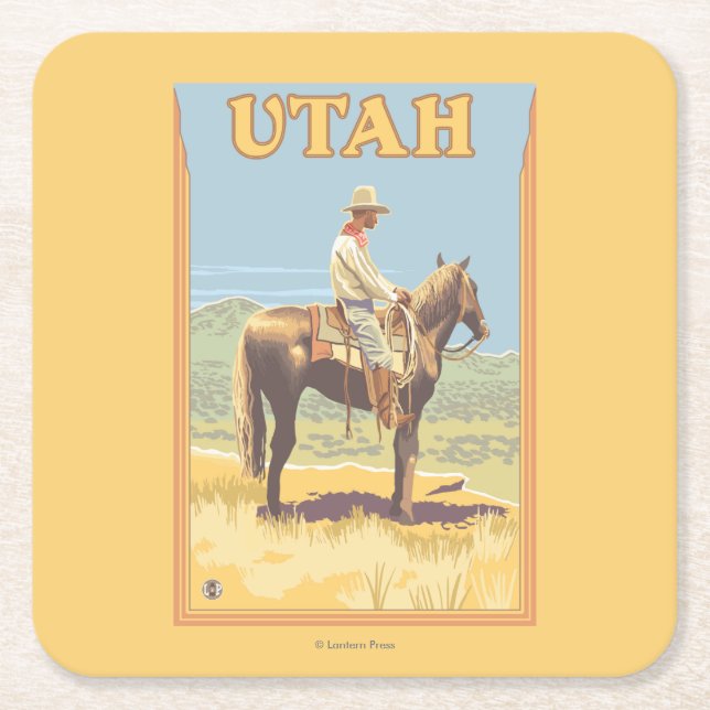 Cowboy (Seitenansicht) Utah Rechteckiger Pappuntersetzer (Vorderseite)