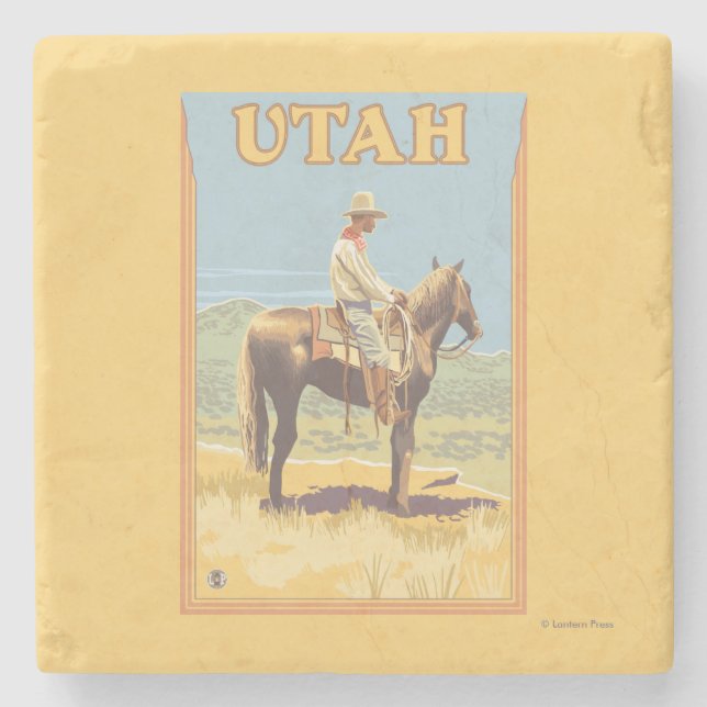 Cowboy (Seitenansicht) Utah Steinuntersetzer (Vorderseite)