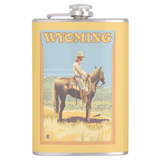 Cowboy (Seitenansicht) Wyoming Flachmann (Vorderseite)