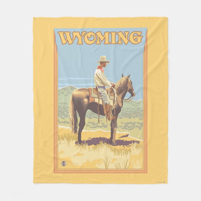 Cowboy (Seitenansicht) Wyoming Fleecedecke (Vorderseite)