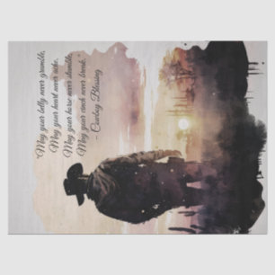 Cowboy Sessing Sunset Silhouette Seidenpapier