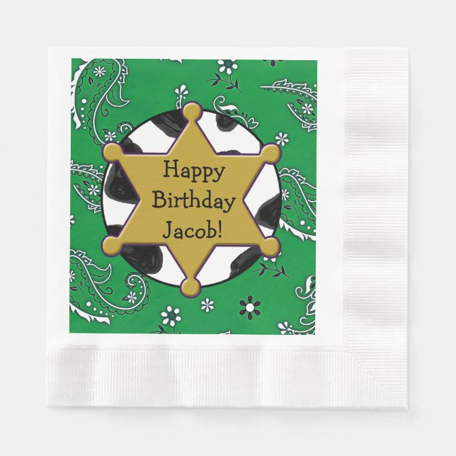 Cowboy Sheriff Abzeichen Birthday Napkins Serviette (Vorderseite)