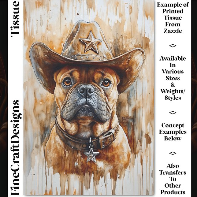 Cowboy Sheriff Bulldog Hund in Hat DD4 Decoupage Seidenpapier (Von Creator hochgeladen)