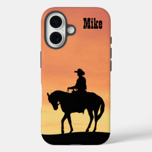 Cowboy-Silhouette bei Sunset iPhone 16 Hülle