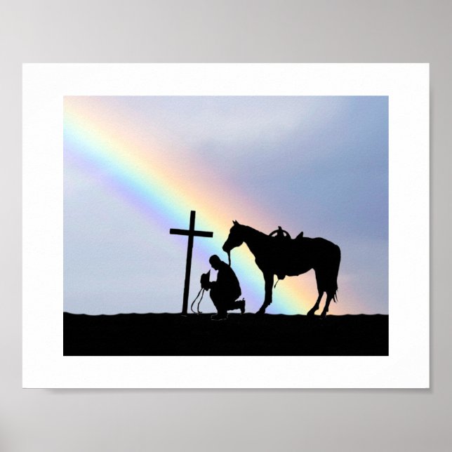 Cowboy-Silhouette mit Regenbogenposter Poster (Vorne)