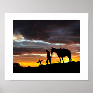 Cowboy-Silhouette mit Sonnenuntergang-Poster Poster