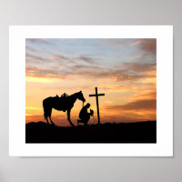 Cowboy-Silhouette mit Sonnenuntergang-Poster