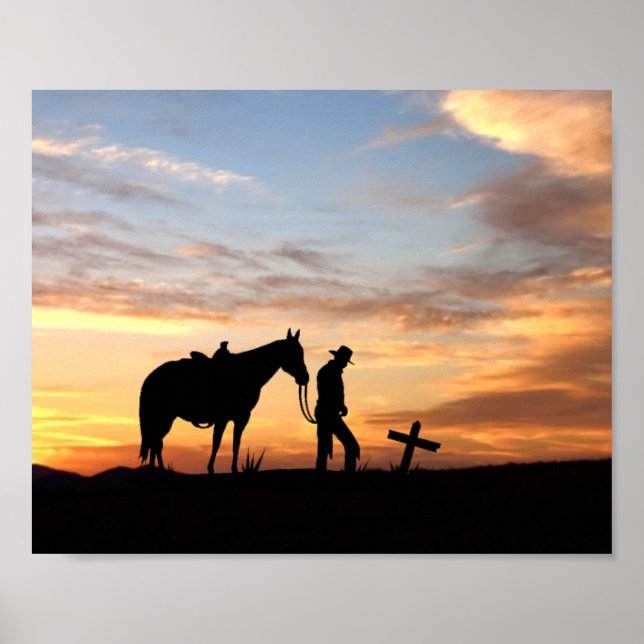Cowboy-Silhouette mit Sonnenuntergang-Poster Poster (Vorne)