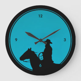 Cowboy Silhouette on Turquoise Große Wanduhr