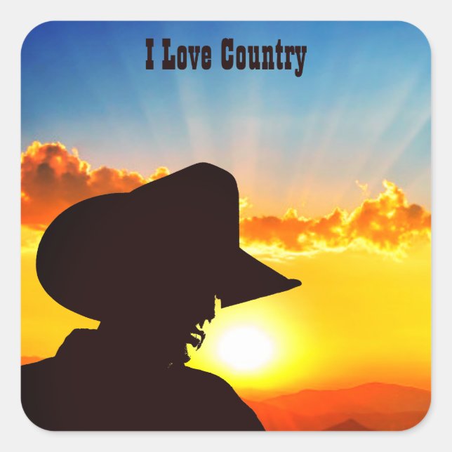 Cowboy-Silhouette Quadratischer Aufkleber (Vorderseite)