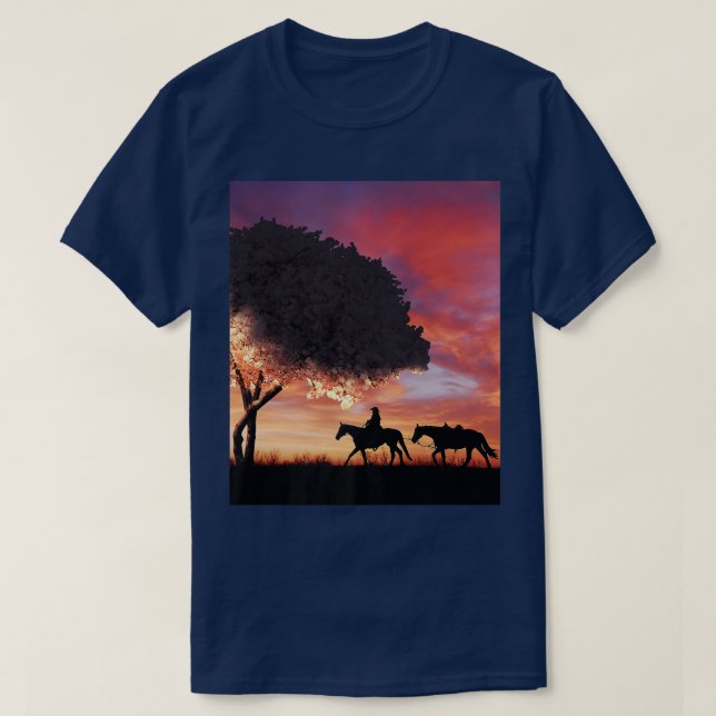 Cowboy-Silhouette und japanischer Sakura-Kirschsch T-Shirt (Design vorne)