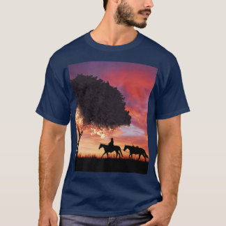 Cowboy-Silhouette und japanischer Sakura-Kirschsch T-Shirt