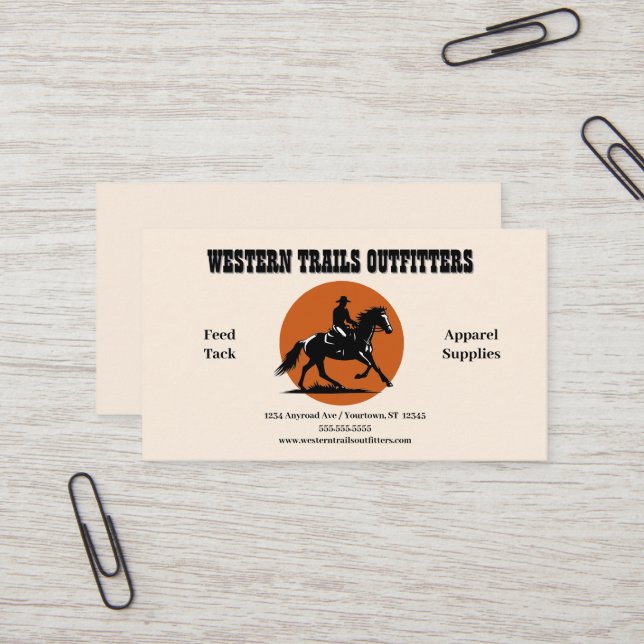 Cowboy-Silhouette und Sonnenkreis Visitenkarte (Vorderseite/Rückseite Beispiel)