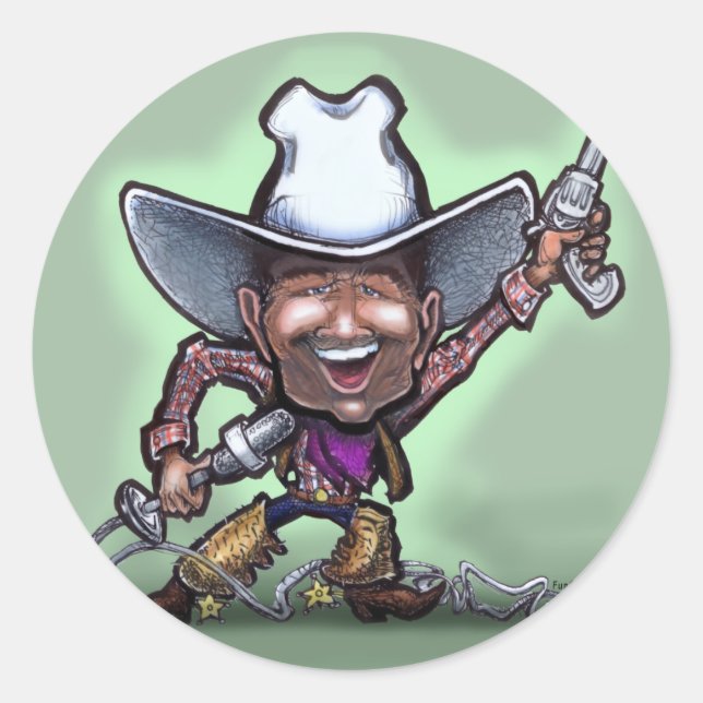 Cowboy singen runder aufkleber (Vorderseite)