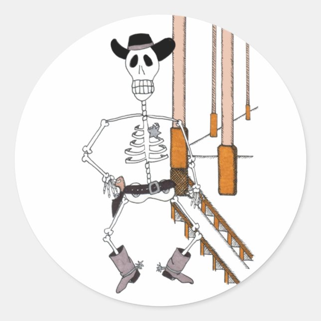Cowboy Skeleton in Cowboy Hat und Cowboy Boots Runder Aufkleber (Vorderseite)